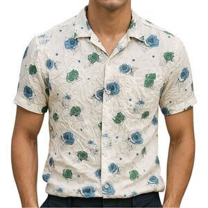 Denim & Flower White Fitted Button Down Shirt with Notched Collar